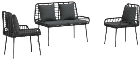 vidaXL Garden Dining Set 3 pcs Black and Anthracite, Garden and Terrace, Modern Rattan Chair, Stylish Outdoor Furniture Set, Patio Lounge with Casual Seating and Dining