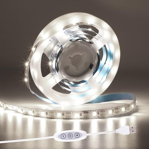 MUSUNIA USB LED Strip 5V 2M kaltweiß 6000K Dimmbar | TV LED Hintergrundbeleuchtung Flexible LED Band mit Selbstklebend für Schlafzimmer Zuhause DIY Beleuchtung