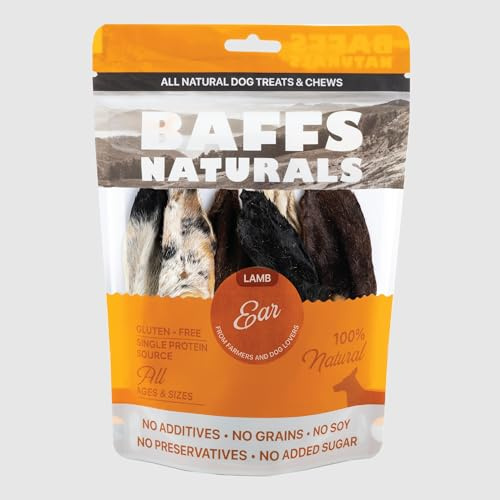Baffs Naturals Lamb Ears for Dogs - All Natural Single Ingredient, with Fur