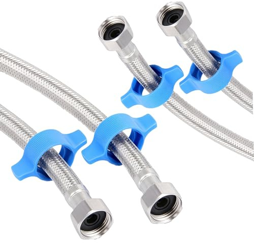 HARY Lot de 2 raccords flexibles pour robinet BSP 1,27 cm mâle vers BSP femelle 300 mm court tuyau de douche flexible en acier inoxydable pour robinets de salle de bain, cuisine, toilettes