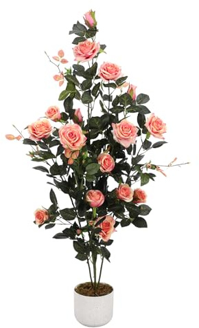 GarveeLife Künstlicher Rosenblütenbaum, Rosa/Weiß, Deko Rosenpflanzen Für Drinnen Und Draußen, 75/80/90/105/120/150Cm Hoch, Künstlicher Baum Mit Natürlichem Holzstamm Und Lebensechten Blumen Für Zuhau