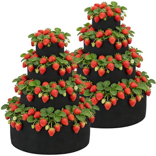 BOUTICOL 2 Stück 4-stöckiges Erdbeer-Pflanzgefäß aus schwarzem Stoff, 91,4 cm, 71,1 cm, 50,8 cm, 27,9 cm, Erdbeerturm-Pflanzgefäß, stapelbare Pflanzgefäße, Erdbeer-Anzucht-Set