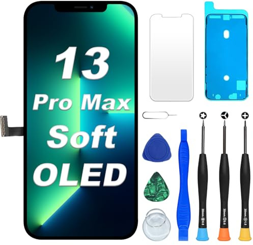 DIGI4U Écran pour iPhone 13 Pro Max Soft OLED, 6,7 Pouces FHD 3D Touch True Tone COP Remplacement avec Kit de Réparation, Film Protecteur et Adhésif Étanche