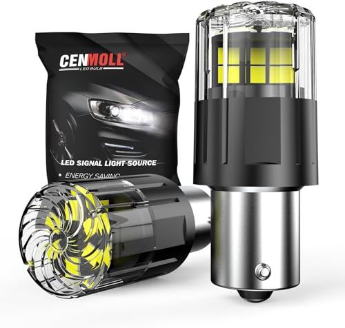 Cenmoll Bombilla LED P21W blanca, 3200 LM superbrillante, 12 V-24 V, 1156 BA15S 382 P21W, bombillas para coche para luces traseras de marcha atrás, luces de estacionamiento y luces diurnas, 1 par