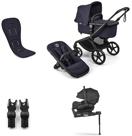 Bugaboo Fox 5 Renew 3-in-1 Kinderwagen Sommer Bundle, ab Geburt, inklusive Autokindersitz und 360 Grad Basis sowie atmungsaktiver Sitzauflage, All-Terrain Räder, einhändig faltbar, Deep Indigo