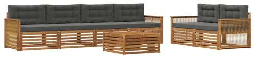 vidaXL Outdoor-Sofagarnitur mit Kissen 7 pcs Natur und Anthrazit, Garten-Lounge, modernes Outdoor-Sofa, modulares Set für Terrasse, Bequeme Sitzmöbel