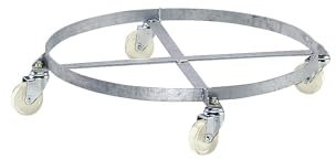 eurokraft | pro | Fassroller | Fahrgestell offen | verzinkt | Tragfähigkeit 250 kg | Rahmen-Innen-Ø 610 mm | mit 4 Lenkrollen