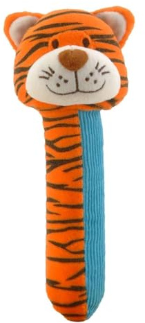 Fiesta Crafts Tiger Baby Sensory Rattle, Squeakaboo Squeaker Toy | Squeakaboo Squeaker Rattle, Soft Plush & Corduroy, Fun, Interactive & Colourful Sensory Toy for Newborn Babies