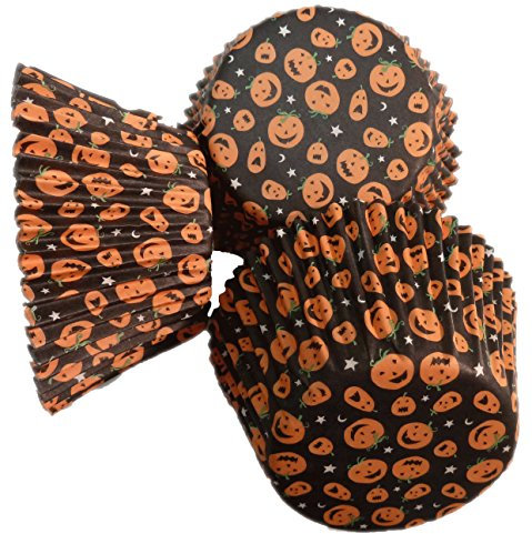 Scrumptious! 36PC Cupcake Cases - Halloween Pumpkin Print - 65GSM 51mm x 38mm Greaseproof Paper Baking Cases - Great for Halloween Birthday and Anniversary Party Muffins Cakes and Bakes
