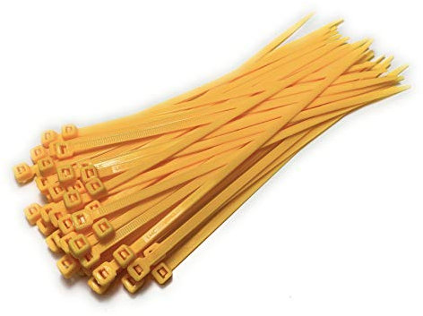 Nylon Plastic Cable Ties Long and Wide Extra Large Zip Ties Black and White wrap 50 pieces (Yellow, 4.8mm x 200mm)
