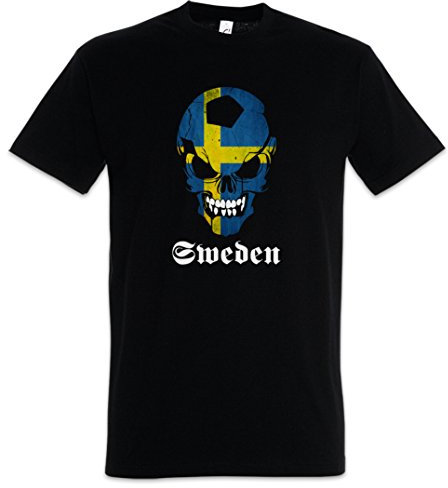 Urban Backwoods Black Classic Sweden Football Soccer Skull Flag Herren T-Shirt Schwarz Größe 5XL