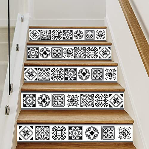Contremarches à coller carreaux de ciment RISERTILES. 4 contremarches escalier 1m. Contremarches décoratives. Autocollant ou PVC - Lot de 4 Stickers (1m x 15 cm)
