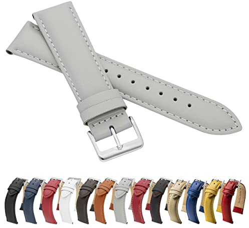 MARCHEL Glattleder LLB55 20 mm Grau Lederarmband Echtleder Uhrenarmband Rindsleder Feines Leder Uhr Band