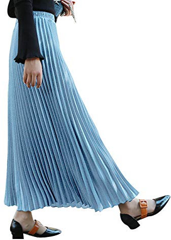 SOMTHRON Donna Casual Lunghezza alla caviglia A-Line plissettato con pieghe Autunno 10 colori, Blu chiaro, Einheitsgröße