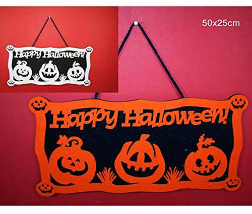 Festone Happy Halloween Striscione in Feltro Fuori Porta Maxi Ghirlande per Festa di Halloween Decorazione Addobbi di Halloween Dimensioni 50x25cm