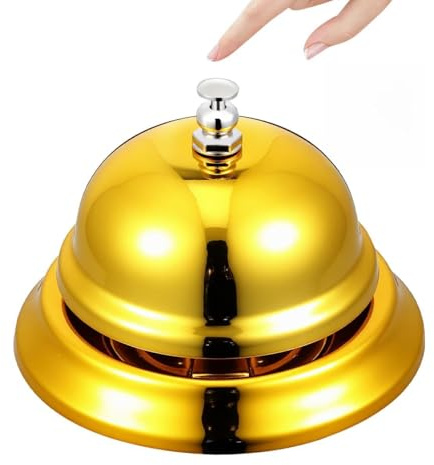 Golden Hand Bell Press Service Bell for Restaurant Reception Kitchen Counter Ring for Customer Calling and Game Use