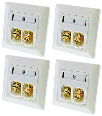 tsnetworks 4X Bananenstecker Lautsprecher Anschlussdose mit Polklemme Keystone Modul vergoldet rot/schwarz, High End Anschlussterminal mit Bananenstecker Buchse für Lautsprecherkabel bis 4 mm²