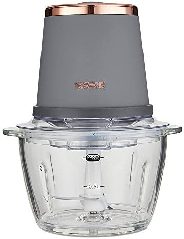 Tower Cavaletto T12058RGG Glass Bowl Chopper, 1L, 350W, Grey and Rose Gold