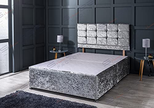 Sleep Factory Ltd Silver Crushed Velvet Divan Bed Base With Matching Headboard And Storage Drawers 3FT Single,4ft Small Double, 4FT6 Double, 5FT King, 6FT Super King 3.0FT (Single) 2 Drawers Same Side