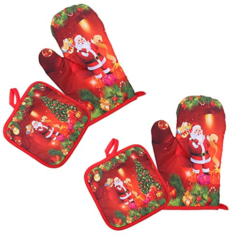 BESTonZON Weihnachten Topflappen Ofenhandschuhe Hitzebeständig rutschfest Grillhandschuhe Topfhandschuhe Backhandschuhe mit Weihnachtsmotiven Weihnachtsdeko zum Backen Kochen Grillen 4 Stück