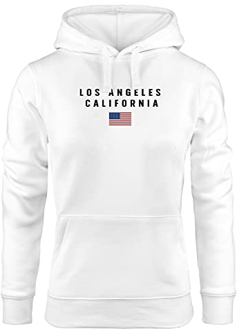 Neverless® Hoodie Damen Bedruckt Schriftzug California Los Angeles USA Amerika Flagge Kapuzen-Pullover Fashion Streetstyle weiß M