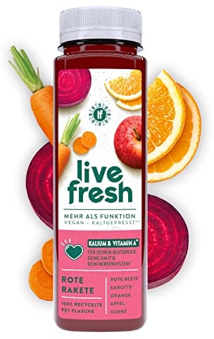 LiveFresh Rote Beete Saft - Rote Rakete - 12x250ml | Aus Orange, Apfel, Karotte & Rote Bete | Vegane Säfte ohne Zuckerzusatz | Inkl. 3€ Pfand