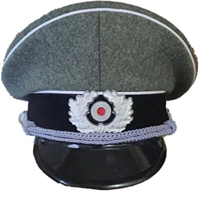 Lucky angel WWII German Elite Land Force Army Officer Wollmütze Hochwertiger Grauer Militärhut Wehrmacht Metallabzeichen für Halloween Cosplay, 57-58 cm