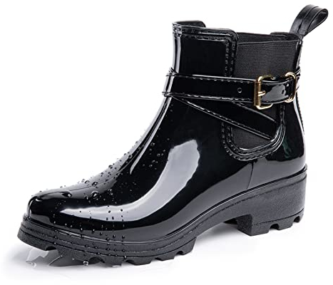 Stivali Pioggia Donna Stivaletti Pioggia Gomma Rain Boots Chelsea Ankle Boots Wellies Stivaletti Impermeabili Scarpe da Pioggia Nero Taglia EU 36