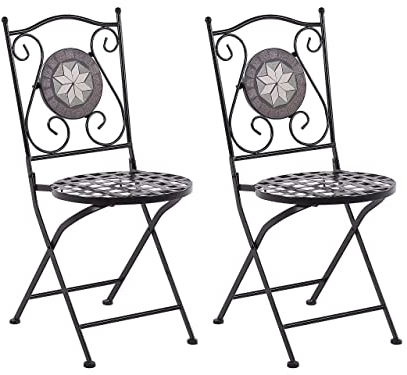 Beliani Gartenstuhl 2er Set französisch Metall schwarz Mosaik zusammenklappbar Cariati