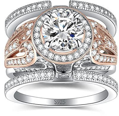 JewelryPalace 2ct Vintage Halo Anello Infinito Donna Argento con Cubica Zirconia, Aperti Tre Anelli Impilabili Donna Argento 925 con Cuore Dorato, Fede Oro Rosa Anello Fidanzamento Set Gioielli Donna