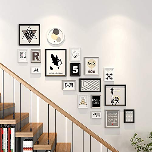 Set Bilderrahmen Treppe 18er Set Bilderrahmen Collage Fotorahmen Collage Massivholz Kombination Wohnzimmer Fotorahmen Wand Kreative Restaurant Hintergrund Wanddekoration ( Color : White+gray+black )