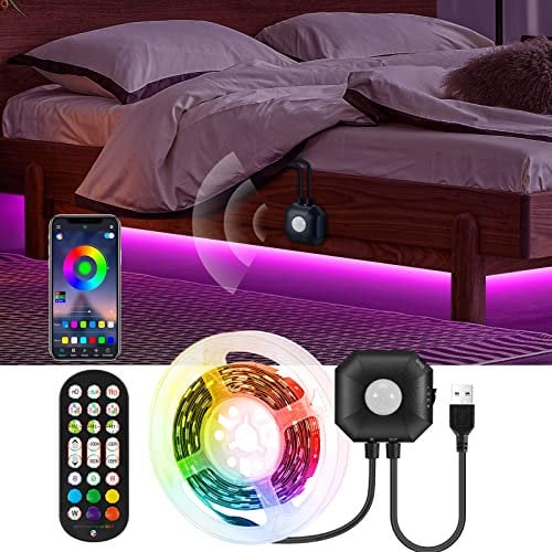 Motion Activated Under Bed Lights, 3M Motion Sensor LED Light Strip with Remote Control,5050 RGB LED Night Lights with Automatic Shut Off Timer for Indoor,Bed,Wardrobe, Cabinet,Corridor,Stair