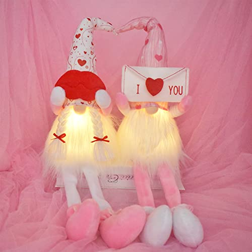 2 Stück Valentinstag Deko Wichtel Set, Valentinstag Gnome Rosa LED, Valentinstag Figuren Laterne, Valentinstag Wichtel Plüsch, Zwerg Tisch Dekoration Beleuchtet, Geschenk Hochzeit Geburtstag Jahrestag