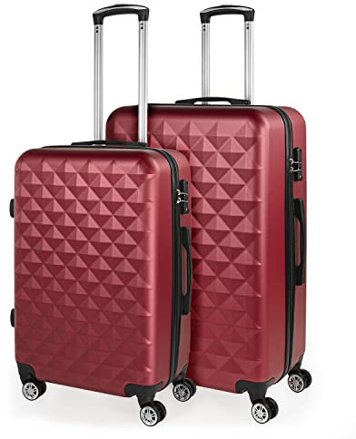 ITACA - Set valigie - Set Valigie Rigide Offerte. Valigia Grande Rigida, Valigia Media Rigida e Bagaglio a Mano. Set di Valigie con Lucchetto Combinazione TSA, Granata