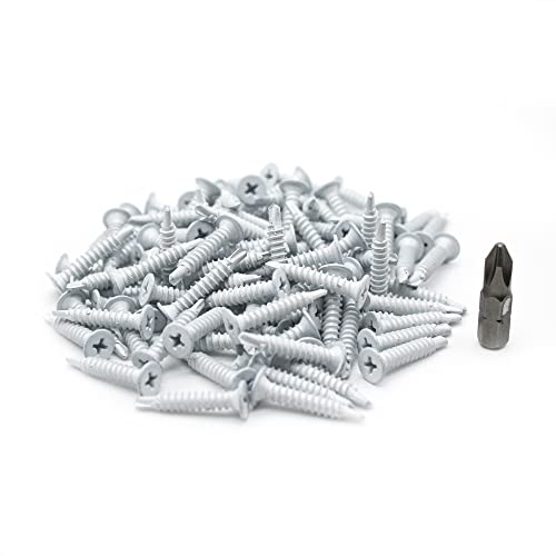 DOJA Barcelona | Vis Tete Extra Plate avec Embout PH2-25 | 100 Autoforeuses Metal | Ø4,2*23mm | Acier Zingue Blanche | Autoperceuse pour Metal, Embout Visseuse, Bac Acier, Tole Toiture