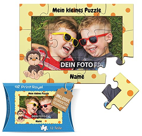 Fotopuzzle aus Holz für Kinder mit Name und Foto Puzzle selbst gestalten - Mein kleines Puzzle mit AFFE, Kinderpuzzle | 25 x 17,5 cm, 12 Teile in Kartonverpackung