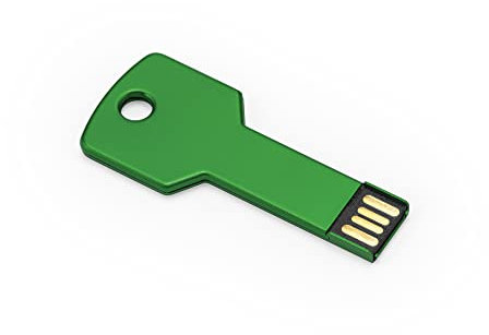 Memoria USB 2.0 de Aluminio con diseño extraplano en Forma de Llave. Dispone de una Capacidad de 16 GB y Estuche de Aluminio con Metal (Green)