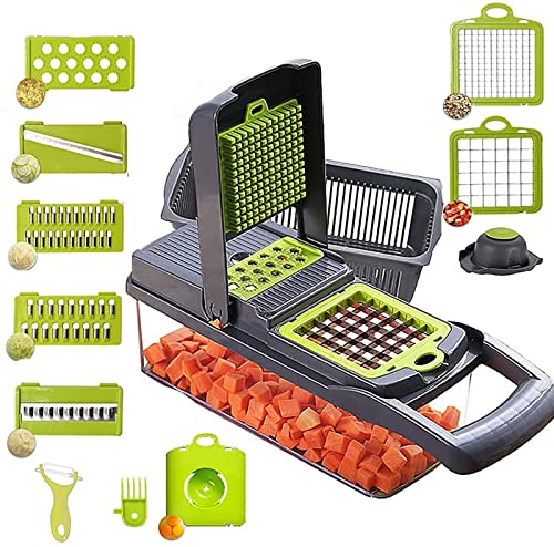 LOKORI Multifunctional 12 in 1 Vegetable Chopper, Food Slicer Veg Chopper Manual Onion Dicer,Kitchen Chopper Vegetable Cutter,for Onion Garlic Potato Salad