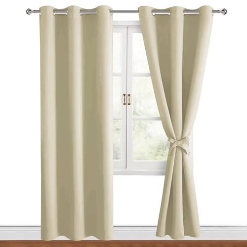 Hiasan Verdunklungsvorhänge Gardinen mit Ösen,Hell beige Blickdicht Vorhänge,2 Stück,117 x 228 cm (Breite x Höhe),weiche Schiebevorhänge für Schlafzimmer,Wohnzimmer usw.
