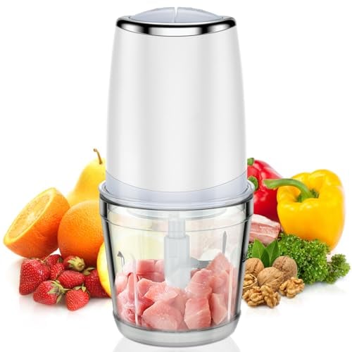 Tritatutto Elettrico, 600ml Robot da Cucina Multiuso Tritatutto con 4 Lame in Acciaio Inossi, Mini Tritacarne da Cucina Frullatore Tritatutto per Pesto Verdure Carne Frutta Spezie