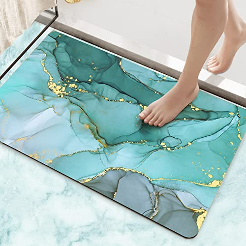 DEXI Badematte rutschfest 43 x 80 cm, Super Absorbierende Badezimmerteppich, schnelltrocknende Badvorleger, Waschbar Duschvorleger für Dusche, Badewannen und Badezimmer, Grün