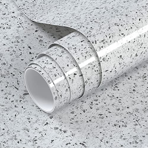 VOLEAAR Glossy White Granite Contact Paper 40CM x 1000CM Inches Peel and Stick Marble Wallpaper Vinyl Self Adhesive Removable Waterproof Wall Paper