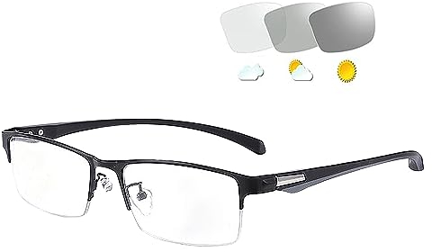 XQZMD Photochrome Progressive Multifokus Lesebrille, Selbsttönende UV400 Lesebrille, Photochrome Herren Damen Halbrandbrille Rechteckiger, UV-Schutz-Sonnenbrille zum Lesen im Freien (2.5)