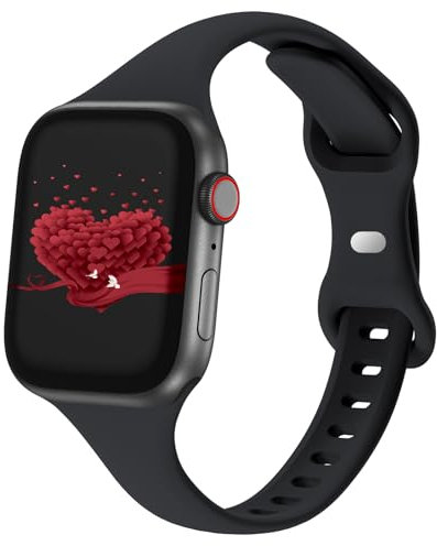 Drimobiuty Bands Compatible with Apple Watch 38mm 40mm 41mm 42mm 44mm 45mm 49mm, Slim Thin Narrow Replacement Silicone Sport Strap Wristbands for iWatch Series Ultra 8/7/6/5/4/3/2/1 SE, #Black