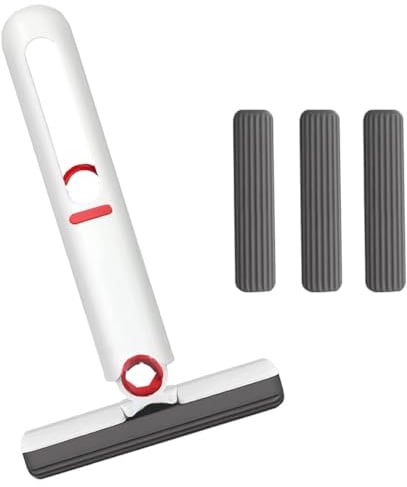 Portable Mini Mop, Self-Squeeze Desktop Cleaning Mini Mop for Bathroom, Kitchen, Tableware, Desktop, Glass (2 Cotton Sponge and 1 Squeeze Handle)