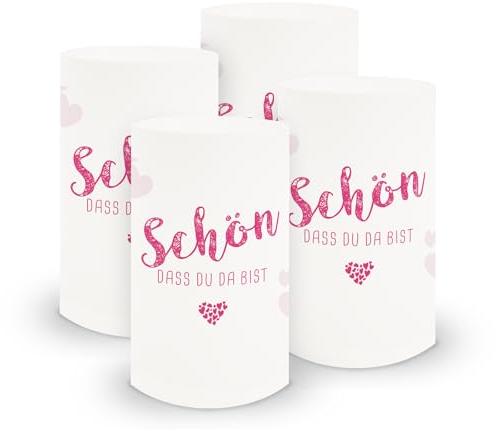itenga 6X Windlicht Tischlicht aus Folie I Schön DASS du da bist I ca 6cm Durchmesser 10cm hoch I ideal als Tischdeko für Jede Feierlichkeit I für Teelichter oder LED-Kerzen (pink/Fuchsia)