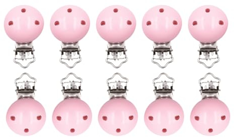 Hitopin 10PCS Clips Para Chupetes Sujeta, Soporte de Chupete de Madera, Pinzas Chupete Personalizado, Redondo Chupeteros De Madera,Chupete Madera, para Adornos de Joyería DIY, Rosa