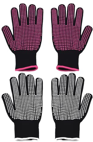 2 Paar Hitzebeständige Handschuhe, Feuerschutzhandschuhe, Isolierte Kochhandschuhe, rutschfeste Ofenhandschuhe, Geeignet Für Geeignet Zum Backen, Grillen, Lockiges Haar (Schwarz)