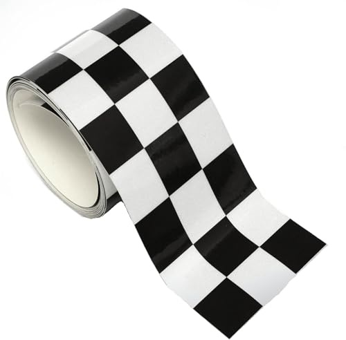 Fascia banda adesivi bandiera a scacchi scacchiera bianco nero 5 misure decal auto moto casco cod.2115 (Altezza 7 cm - Lunghezza 120 cm)