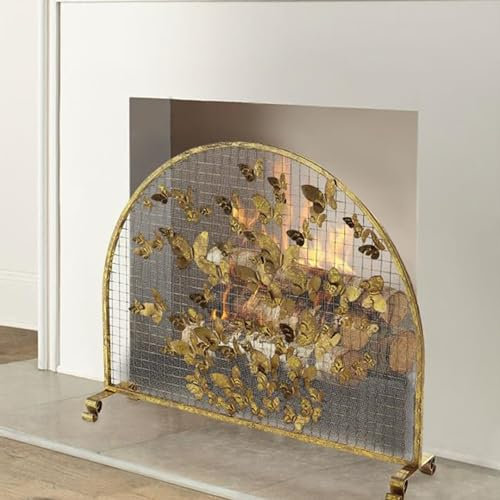GTPBAO Salvachispas Chimenea Protectores De Fuego Semicirculares con Diseño De Mariposa Dorada, Protector De Pantalla De Chimenea De Hierro Forjado Hecho A Mano para Áreas De Chimenea De Pórtico